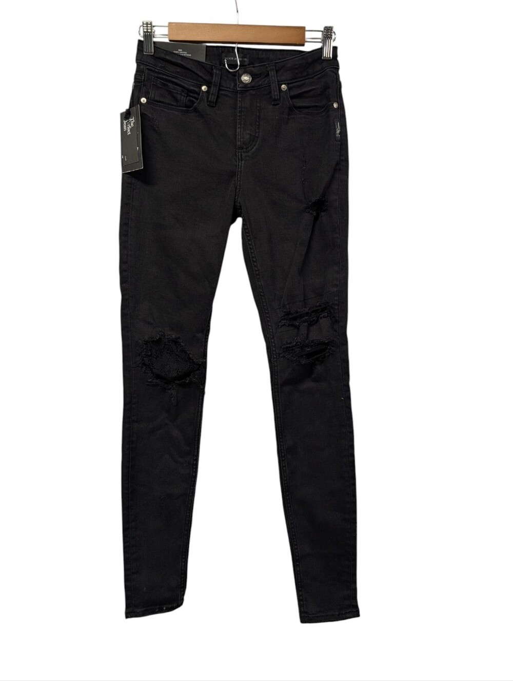 Silver Jeans Co Women Aiko Skinny Black Distressed Ripped Streth Jeans 27x31 NWT